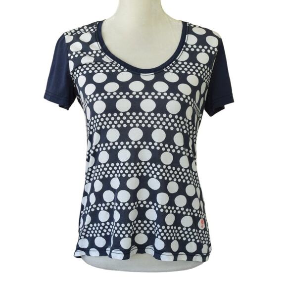 TORY BURCH Scoop Neck Polka Dot T-shirt Navy White - Picture 1 of 7
